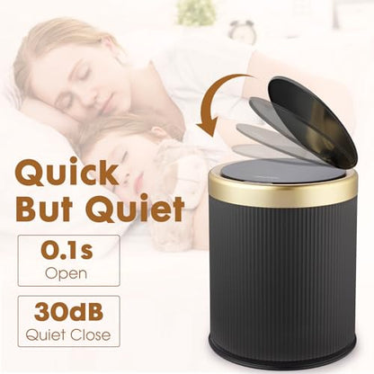 Automatic Bathroom Trash Can with Lid,Small Wastebasket Gold Black - color: Black and Gold, size: 2.8 Gallon