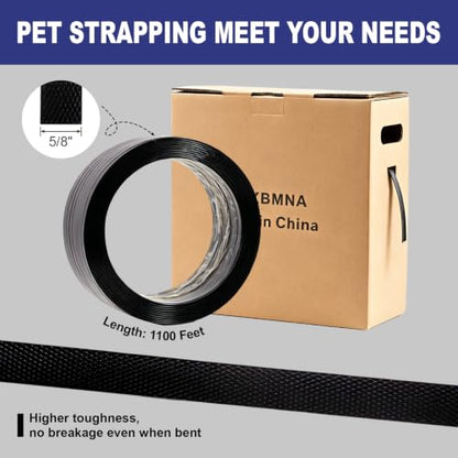 Banding Strapping Kit with 5/8" x1100 ft Polyester Band PET Strapping Roll - color: Black, size: B-PET-kit 5/8"x1100'（Not Included Tools）