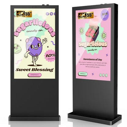 55 Inch Floor Standing Outdoor Digital Signage - IP65 Waterproof Display with 4500nits Brightness, WiFi/HDMI/USB Input for Retail, Subway & Restaurants - size: 55 Inch