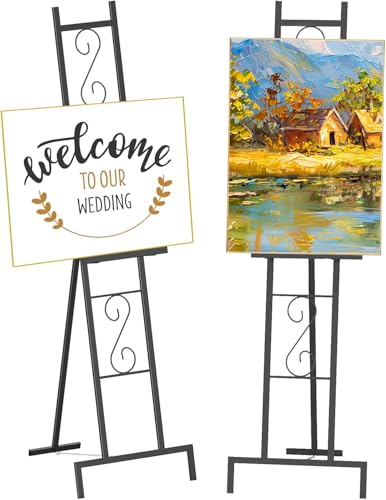 2 Easel Stand for Sign, Black Metal Easel Wedding Sign with Chain Support - style: 2pack-Black
