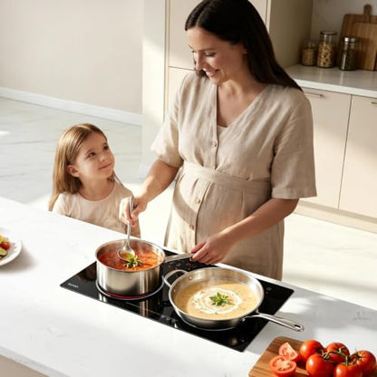 VEVOR 24in 2-Burner Electric Cooktop Built-in Stove Top, Touch Control, 9 Levels, Timer, Child Lock, Single-Ring Ceramic, Portable/Built-in, 110V 1800W US Plug - size: 24 IN+2 Burner+Touch