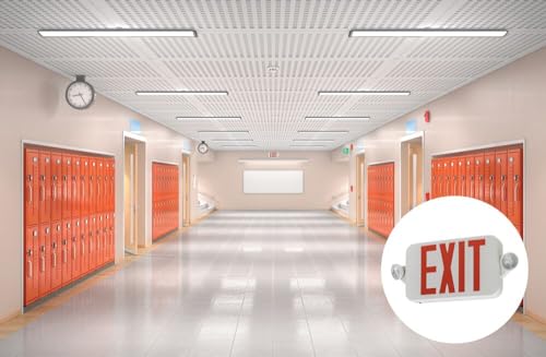 Lithonia Lighting Basics LED Exit Sign/Emergency Light Combo, Red/Green Switchable Exit Sign and Emergency Lights for Business, 2-Head Fixture, Round Lights, Remote Capacity, White (ECRG HO RD M6) - color: Switchable, size: 16.46" | Sign & Round Light Com