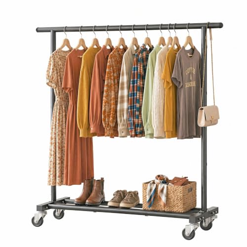 Calmootey Rolling Garment Rack, Sturdy Clothes Organizer for Bedroom - color: Black, style: Single Rod