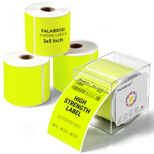 3x5 Inch Thermal Labels,Rectangle Sticker,1200PCS Water Proof Shipping Labels with Strong Adhesive,Compatible with Zebra & Rollo,for Moving Boxes,Inventory,4 Rolls of Fluorescent Yellow - color: 4 Rolls of Fluorescent Yellow
