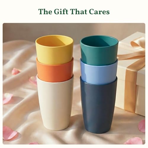 Homienly Unbreakable Plastic Cups Set Wheat Straw Cups 20 OZ Drinking Cups Reusable Camping Cups Stackable Tumblers Water Glasses Drinking Set Freezer Dishwasher Safe (6 PCS, Multi) - color: Colorful, size: 20 Ounces