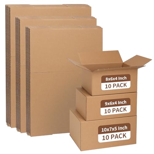 ZBEIVAN Shipping Boxes Mailers Assorted Sizes 10x7x5, 9x6x4, 8x6x4 inches Corrugated Cardboard Small Packing Kraft Moving Mailing Box, Pack of 30 - size: 10X7X5&9X6X4&8X6X4 inch