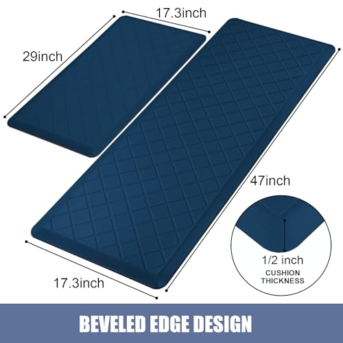 Cushioned Kitchen Mat 2 PCS, Anti Fatigue Kitchen Rugs, Heavy Duty Non-Skid, Ergonomic Comfort Foam Kitchen Floor Mat for Home, Office, Sink, Laundry, Blue - color: Blue