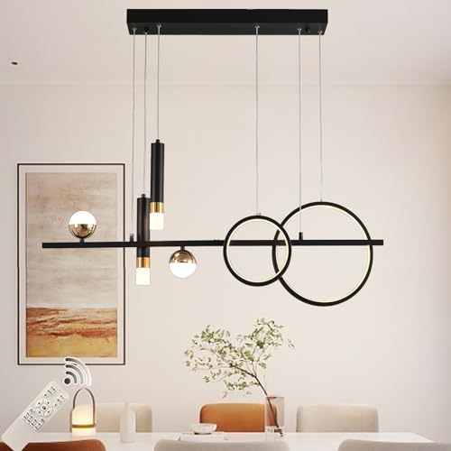 Siittoo Modern Linear Chandelier, Dimmable LED Pendant Light with Remote - color: Black Gold-Linear-48W