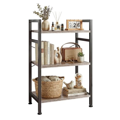 3 Tier Bookshelf, Free Standing Bookcase with Open Storage Shelves - color: Grey Wood, size: 3 Tier