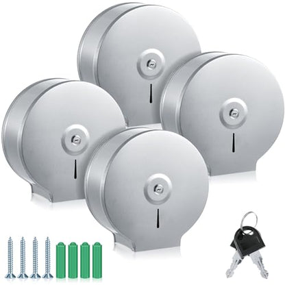 Mifoci 4 Pcs Industrial Toilet Paper Holder Commercial Roll Dispenser Wall Mount Stainless Steel Jumbo Tissue Dispenser Fits 9 Roll Toilet Paper for Office Home Public Places (Silver) - color: Silver