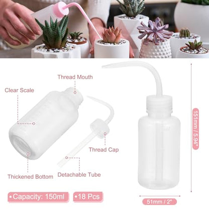 PATIKIL 150ml 5oz Succulent Eyelash Tattoo Wash Bottle, 18 Pcs Plastic Watering Squeeze for Plant Extensions Irrigation Lab Gap Cleaning, Clear - color: Transparent, size: 150ml/5oz