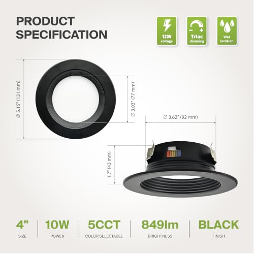 ASD 1 Pack Black 4 Inch Retrofit LED Recessed Light, 5CCT Wafer Lights - color: Black, size: 1 Pack