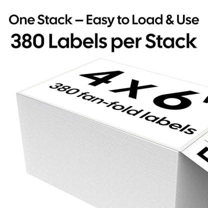 4x6 Thermal Labels, 380 Fanfold Labels, Perforated & Strong Adhesive, Compatible with Direct Thermal Printers for USPS UPS FedEx DHL Address Shipping Label - size: 4x6*380