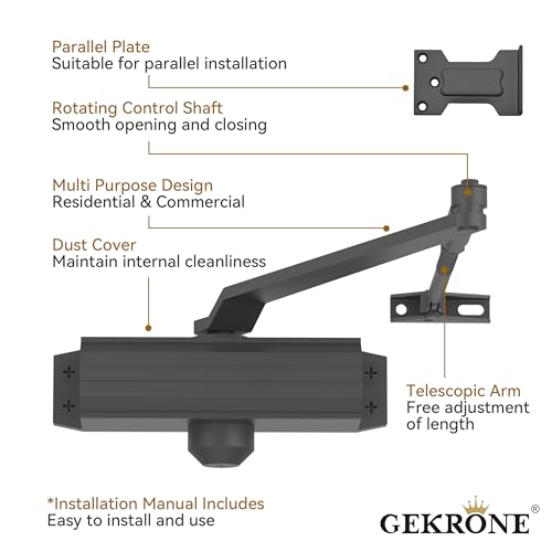Automatic Door Closer Heavy Duty Spring Size 2 Hydraulic Aluminum Alloy UL 3-Hour Fire Rating Surface Mounted Home Commerical Door Closures Hold Open Adjust Speed Door Weights 88-144 Lbs - size: Model 165 Black Hold Open-Door Weight 88-144 Lbs