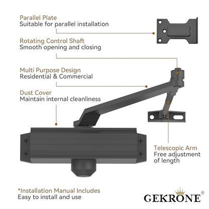 Automatic Door Closer Heavy Duty Spring Size 2 Hydraulic Aluminum Alloy UL 3-Hour Fire Rating Surface Mounted Home Commerical Door Closures Hold Open Adjust Speed Door Weights 88-144 Lbs - size: Model 165 Black Hold Open-Door Weight 88-144 Lbs