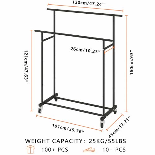 Calmootey Rolling Garment Rack, Sturdy Clothes Organizer for Bedroom - color: Black, style: Double Rods