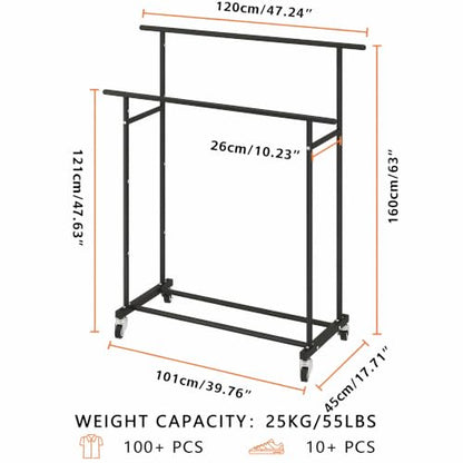 Calmootey Rolling Garment Rack, Sturdy Clothes Organizer for Bedroom - color: Black, style: Double Rods
