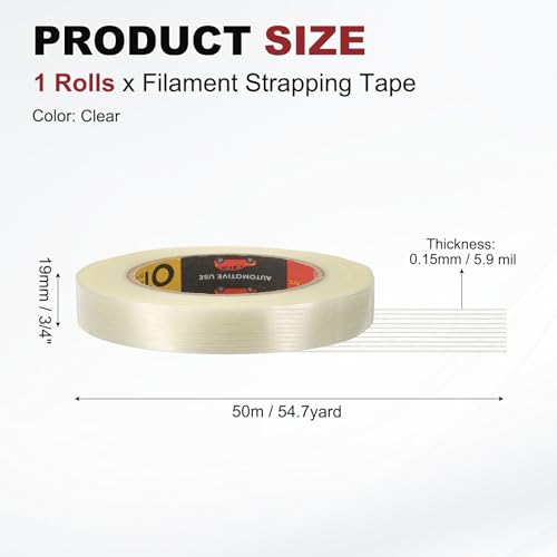 uxcell Filament Strapping Tape 3/4" x 54.7 Yards 5.9 Mil Heavy Duty Striped - size: 3/4 Inch x 54.7 Yards 5.9 Mil