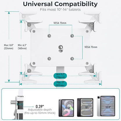 Anti-Theft iPad Kiosk Stand, Adjustable Tablet Floor Stand for POS Checkout - color: White