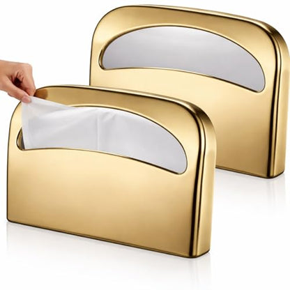 Domensi 2 Pcs Stainless Steel Toilet Seat Cover Dispenser Commercial Toilet Seat Wall Mount Half Fold Cover Holder with Screws for Office Restaurant Home Bathroom School, 16.4 Inch (Gold) - color: Gold