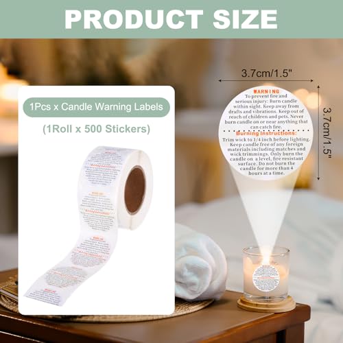 MECCANIXITY Candle Warning Labels 1.5" White Jar Warning Stickers 500Pcs - color: White With a Style