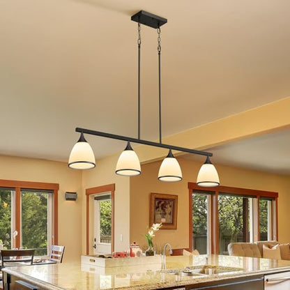 4-Light Modern Linear Chandelier for Kitchen Island Light Black - color: Black