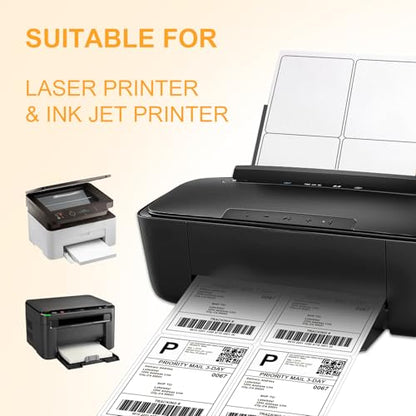 [500 Sheets 2000 Labels] 4-UP 4''x5'' Shipping Labels for Laser & Inkjet Printers, Shipping Mailing Labels, 4 Pcs Per Page Shipping Labels - color: 4 Up - 2000 Labels