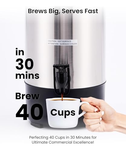 SYBO Commercial Grade Stainless Steel Percolate Coffee Maker, Hot Water Urn for Catering, Hot Beverage Dispenser, 40-Cup, 6L, Metallic - style: 6L Metallic
