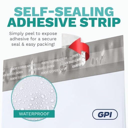 6" x 9" Poly Mailers, 500 Pack, 2.5 Mil, White Self Seal Waterproof, GPI - size: 6" x 9"