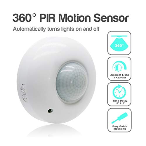 Sensky 360 Degree Ceiling Mount Occupancy Sensor, 110-240V PIR Motion Sensor Switch, High Sensitive Movement Detector Light Switch, Neutral Required(Max Detection Distance: 6 m)