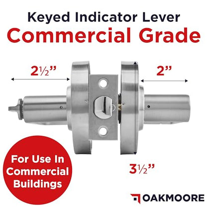 OAKMOORE Keyed Entry Commercial Door Handle | Heavy Duty Commercial Door Locks with Indicator | Restaurant, Store, Hospital, Warehouse | Locking Occupied Door Lever Lock with Key (Silver)