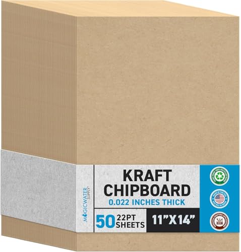 MagicWater Chipboard Sheet - 11x14 inch - 22 pt - 0.22" Thick - 50 Pack - color: Kraft 50 Pack