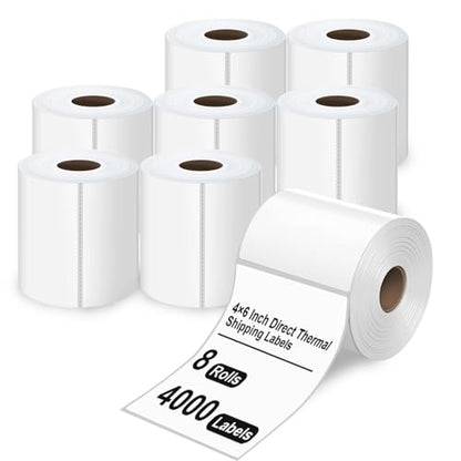 HUOJI 4x6 Direct Thermal Shipping Labels, 8 Rolls 4000 Labels, Compatible with Rollo, Zebra, MUNBYN Printers, Commercial Grade - size: 8rolls | 4000 Labels