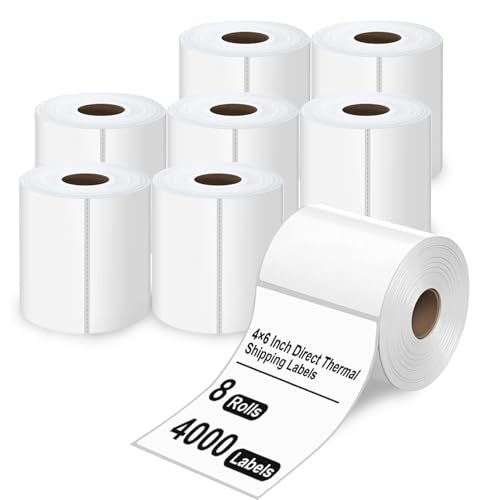 HUOJI 4x6 Direct Thermal Shipping Labels, 8 Rolls 4000 Labels, Compatible with Rollo, Zebra, MUNBYN Printers, Commercial Grade - size: 8rolls | 4000 Labels
