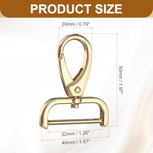 HARFINGTON 2Pcs Detachable Snap Hook Swivel Clasp 1 1/4" D Ring with Swivel Lobster Claw Clasps Hook for Purse Strap Keychain Bag DIY Craft, Gold - color: Gold, size: 1 1/4"