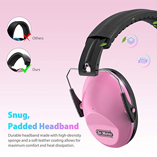 Dr.meter Noise Cancelling Headphones for Kids: SNR27.4 Kids Ear Protection - color: Pink