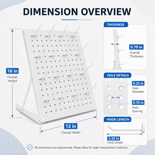 2 Pack Pegboard Display Stand, Metal Peg Board with 32 Hooks, Adjustable Angle & Foldable Design, Thick Steel Panel, Durable Tabletop Rack 16''x12'' for Vendor Display, Craft Show, Jewelry Display (white) - color: white
