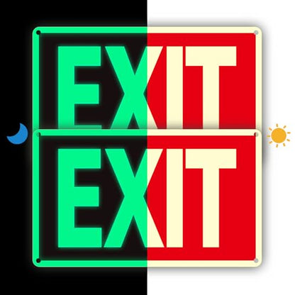 Exit Sign -2 Pack Glow in the Dark Exit Signs Aluminum 12x7 Inch – Photoluminiscent, Laminated for Ultimate UV, Weather & Fade Resistance , Indoor & Outdoor for Business, School, Office, Warehouse,fire exit sign