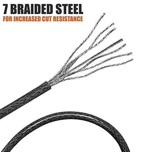 BV 2.5FT Bike Cable with Loops - 5mm (3/16 Inch) Cut-Resistant Braided Steel Cable - Versatile & Weatherproof - Small Security Cable Lock, Security Chain for Padlock, Chain Lock, Wire Lock - color: Single, style: 2.5 FT