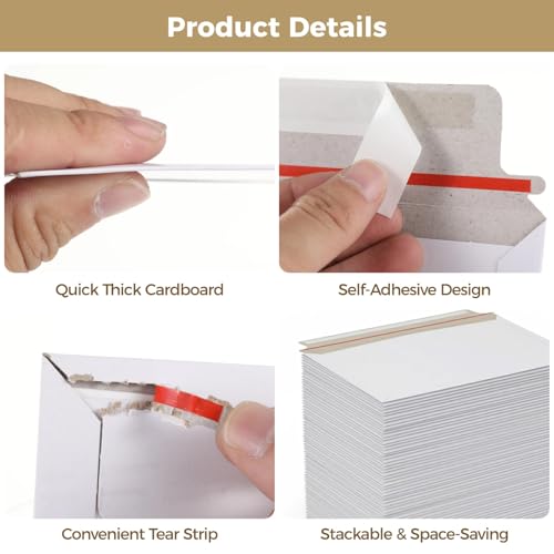 500 PCS 6.5 x 4.5 Inch Self Seal Rigid Mailers, White Rigid Photo Mailers, Rigid Mailer Self Seal Cardboard Envelopes for Photos, Document, CD, Coins, Stamps (500) - color: 500