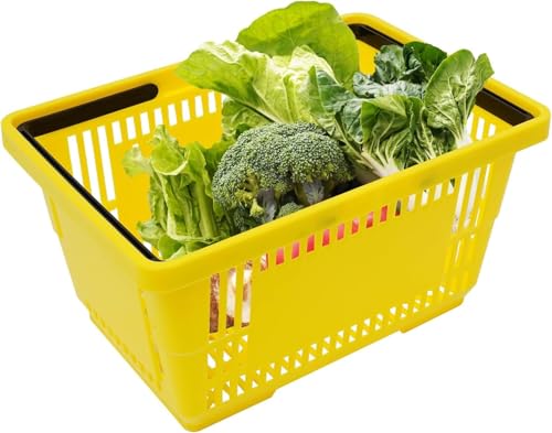 12PCS Shopping Basket Blue Portable 17''×12''×9'' Plastic Shopping Basket Set with Handles Handheld Basket Cart for Supermarket Grocery Retail Store Supplies (Yellow) - color: Yellow