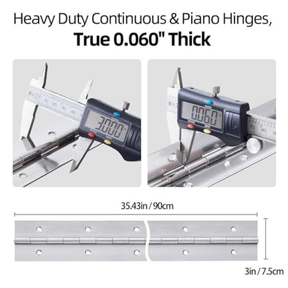 Heavy Duty Piano Hinge 36 Inch x 3 Inch, 0.060'' Thick - color: Silver, size: 36 Inch