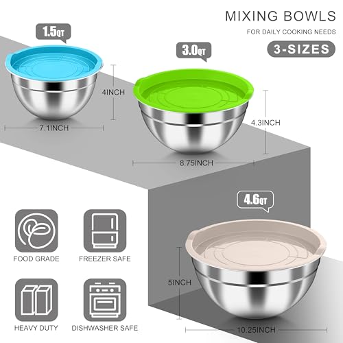 HaWare Mixing Bowls with Airtight Lids, 6-Piece Stainless Steel Salad Bowls - color: Colorful, size: Airtight Lids