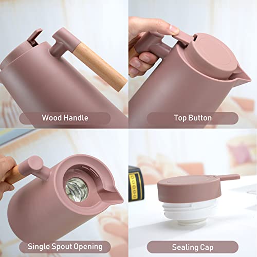 1L Thermal Carafe Double Walled Vacuum Coffee Pot Thermal Pot with Wood Handle Water Kettle Insulated Flask Tea Carafe Keeping Hot Cold (Coffee) - color: Coffee