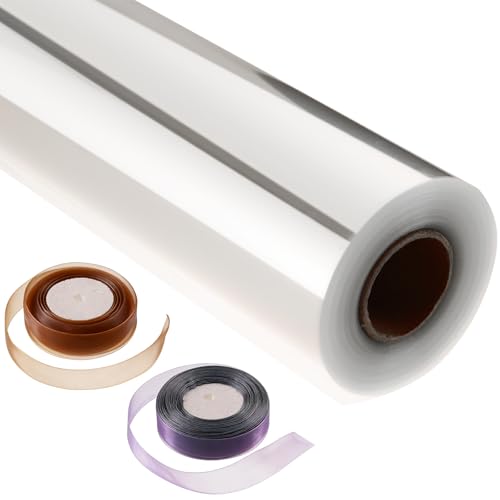 GcFoir Clear Cellophane Wrap Roll 31.5" Wide x 330 Ft Long, 3 Mil ThickPlastic Transparent Cello Wrapping Paper for Gift Baskets, Flower Bouquets, Large Cellophane Sheets for Arts & Crafts Food Safe - color: Clear, size: 31.5" x 330 ft
