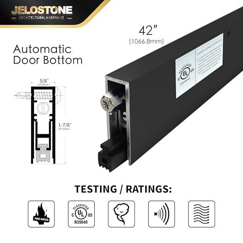 42'' Automatic Door Bottom, Matte Black Anodized, 5/8''W x 42''L x 1-7/8''H, Aluminum Automatic Door Bottom, Surface Applied or Semi-Mortise, with Neoprene Insert, JS-4131RL - color: Matte Black Anodized, size: 42''