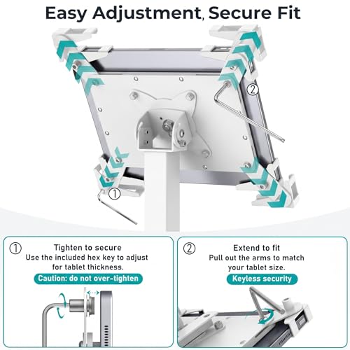 Anti-Theft iPad Kiosk Stand, Adjustable Tablet Floor Stand for POS Checkout - color: White