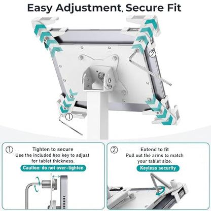 Anti-Theft iPad Kiosk Stand, Adjustable Tablet Floor Stand for POS Checkout - color: White