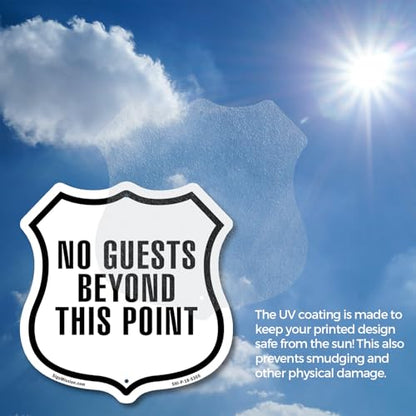 No Guests Beyond This Point (5 Pack) 4 inch X 4 inch Shield Shaped Heavy Duty 3.2 mil Vinyl Decals Weather Resistant Made in the USA - color: Vinyl Decal, size: (5 Pack) 4 inch X 4 inch