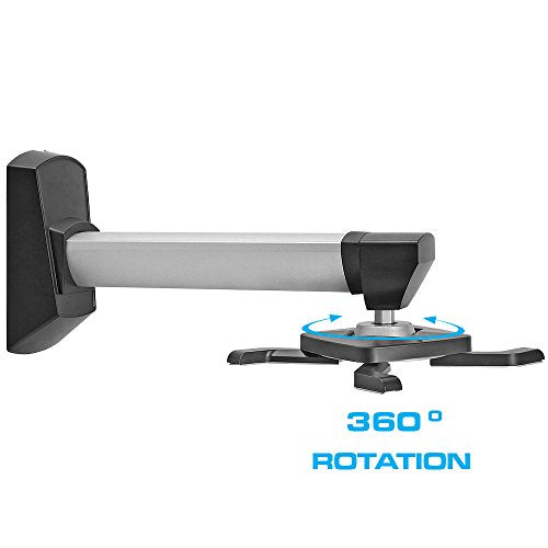 Cmple - Aluminum Short Throw Projector Wall Mount, Tilt & 360 Degree Swivel Wall Projector Bracket Mount with Telescopic Slide for LCD LED Projectors - Max 22lbs (Silver/Black) - color: Wall - 12.3Inch